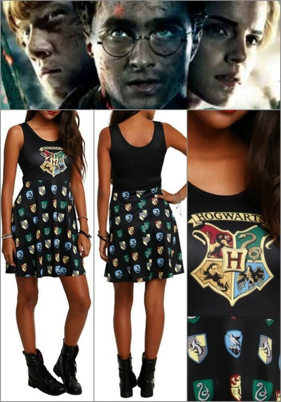 Harry Potter Hogwarts Gryffindor Slytherin Hufflepuff Ravenclaw Crest XLG Dress!